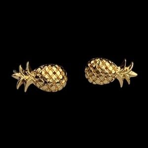 Gold plated Pineapple Stud Earrings ( sterling silver 925 ) - cute! | Tropical
